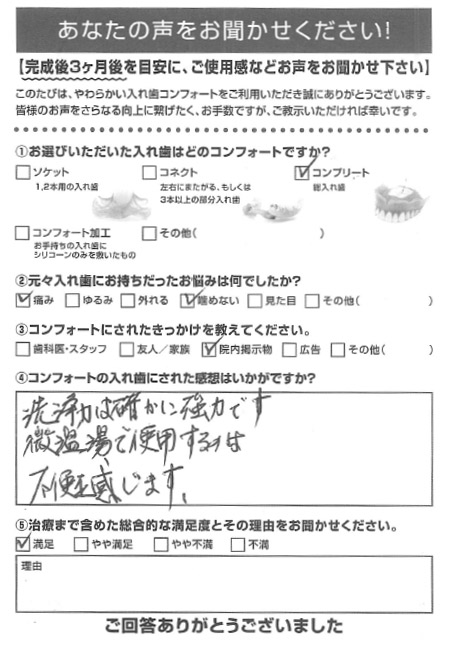 コンプリートご利用者様（80代・男性）アンケート