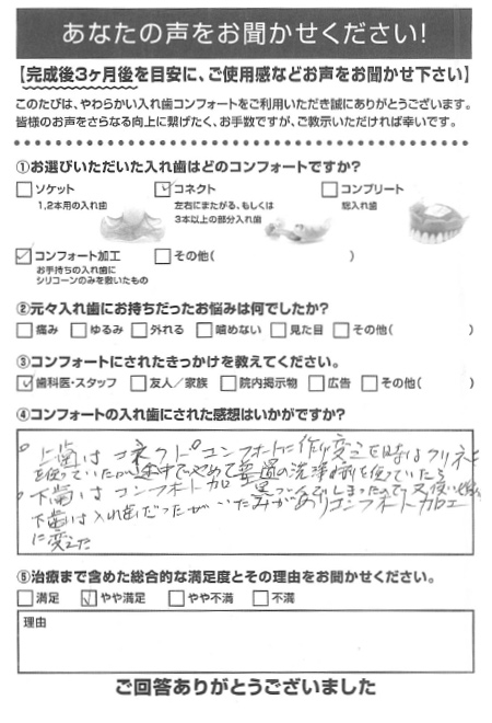 コンフォート加工ご利用者様（80代・女性）アンケート