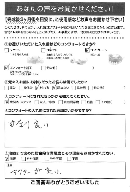 コンプリートご利用者様（70代・男性）アンケート