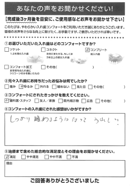 コンプリートご利用者様（70代・女性）アンケート