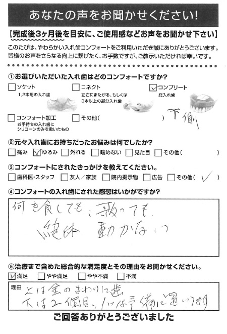 コンプリートご利用者様（70代・女性）アンケート