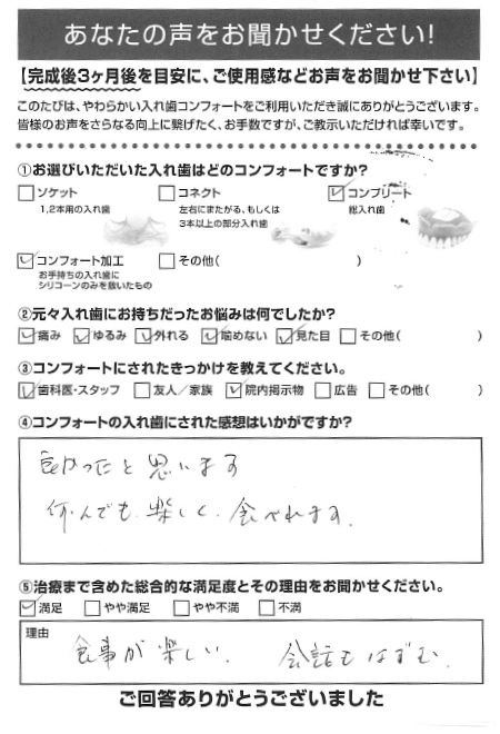 コンプリートご利用者様（70代・女性）アンケート