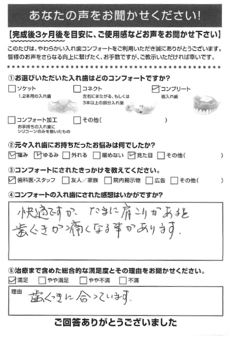 コンプリートご利用者様（70代・女性）アンケート