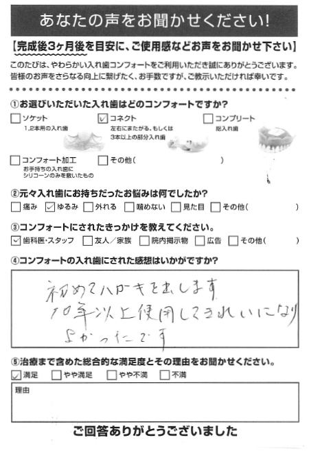 コネクトご利用者様（80代・男性）アンケート