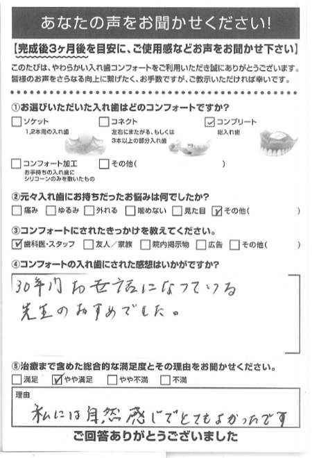 コンプリートご利用者様（80代・女性）アンケート