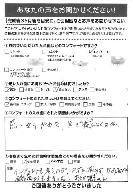 コンプリートご利用者様（70代・男性）アンケート