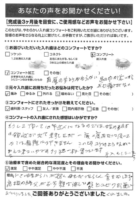 コンプリートご利用者様（80代・女性）アンケート