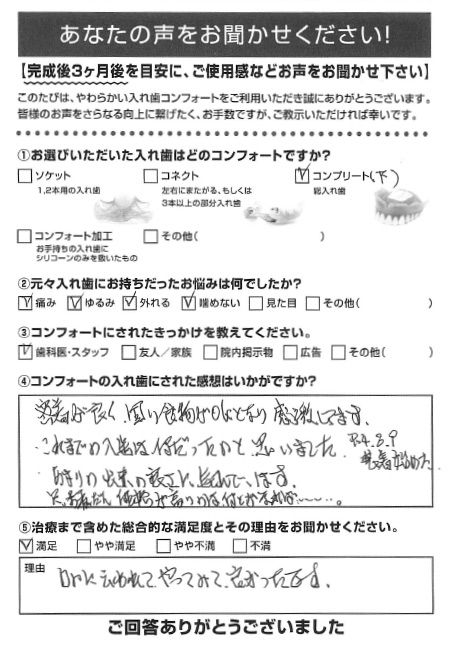 コンプリートご利用者様（70代・男性）アンケート