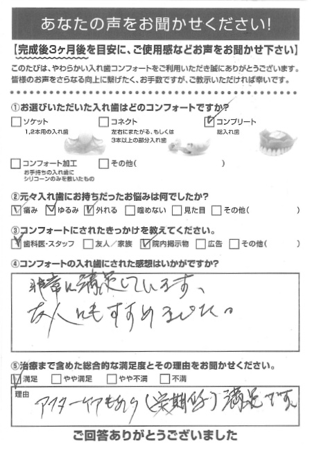 コンプリートご利用者様（80代・男性）アンケート