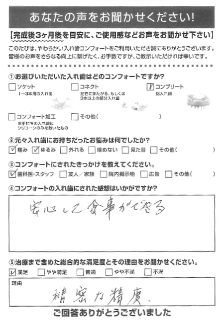 コンプリートご利用者様（70代・男性）アンケート