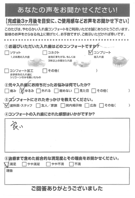 コンプリートご利用者様（80代・男性）アンケート