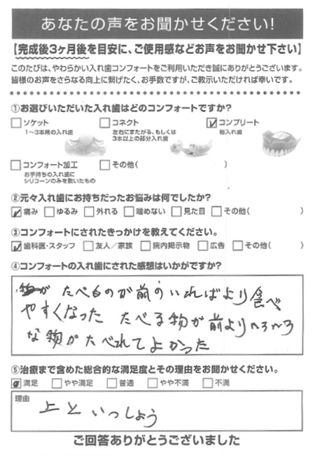 コンプリートご利用者様（80代・男性）アンケート