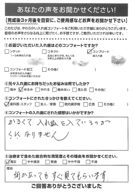 コンプリートご利用者様（80代・女性）アンケート