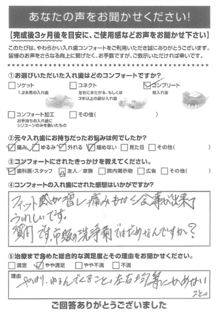 コンプリートご利用者様（70代・女性）アンケート