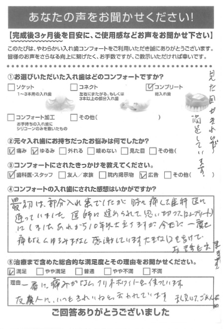 コンプリートご利用者様（80代・女性）アンケート