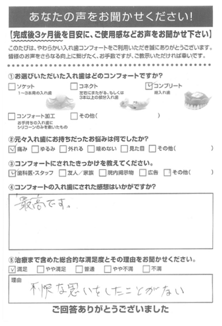 コンプリートご利用者様（70代・男性）アンケート