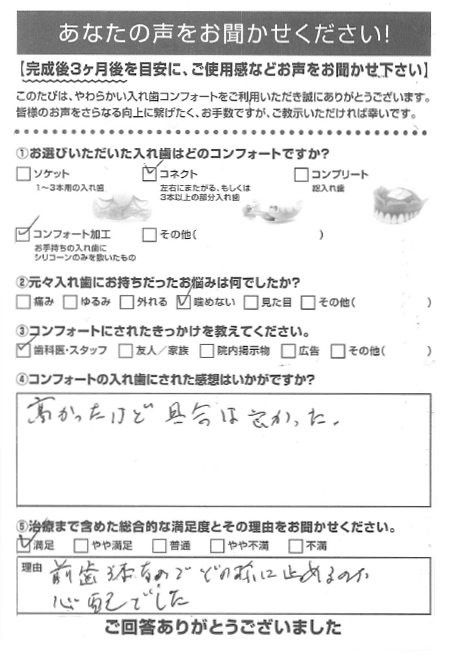 コネクトご利用者様（80代・男性）アンケート