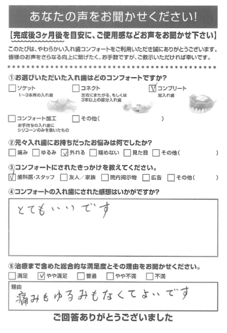 コンプリートご利用者様（90代・女性）アンケート