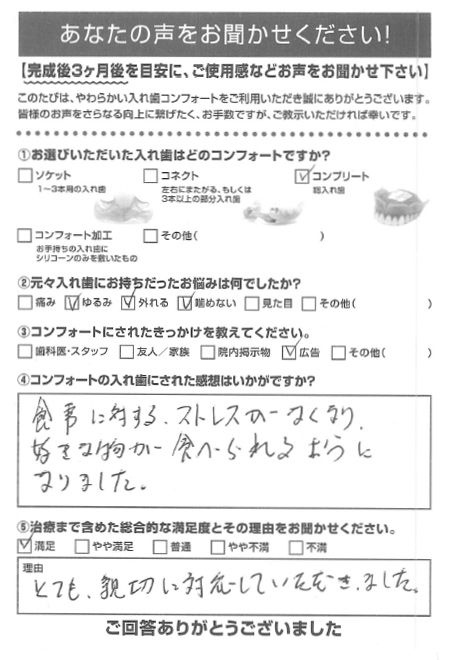 コンプリートご利用者様（60代・女性）アンケート