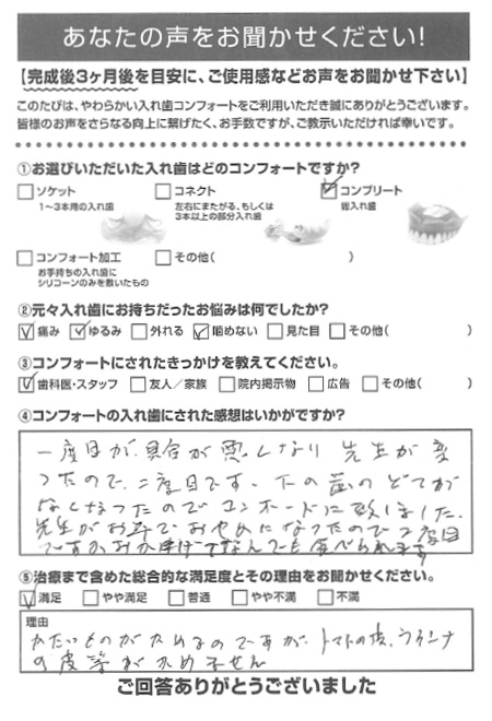 コンプリートご利用者様（80代・女性）アンケート