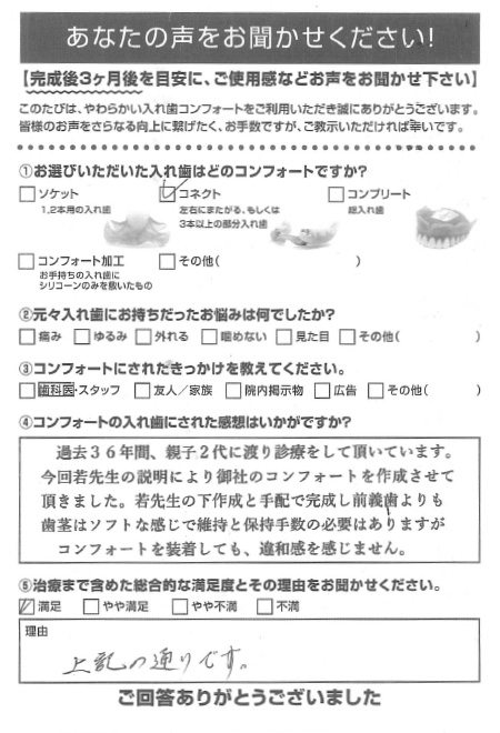 コネクトご利用者様（80代・男性）アンケート