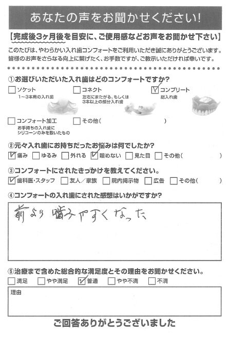 コンプリートご利用者様（90代・男性）アンケート