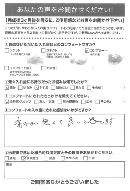 コンプリートご利用者様（80代・女性）アンケート