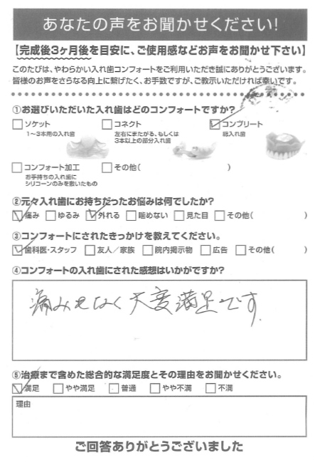 コンプリートご利用者様（70代・男性）アンケート
