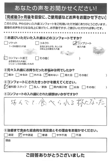 コンプリートご利用者様（80代・女性）アンケート