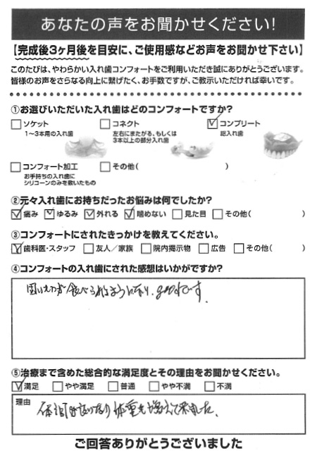 コンプリートご利用者様（70代・男性）アンケート