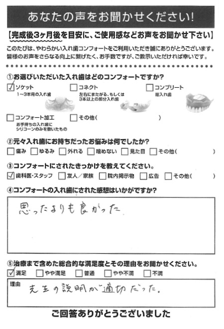 ソケットご利用者様（80代・女性）アンケート