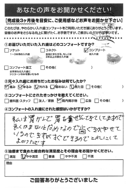 コンプリートご利用者様（80代・女性）アンケート