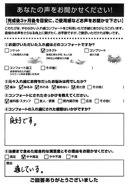 コネクトご利用者様（80代・女性）アンケート