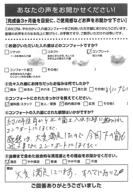 コンプリートご利用者様（70代・女性）アンケート