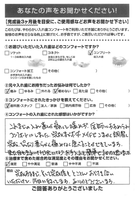 コンプリートご利用者様（女性）アンケート