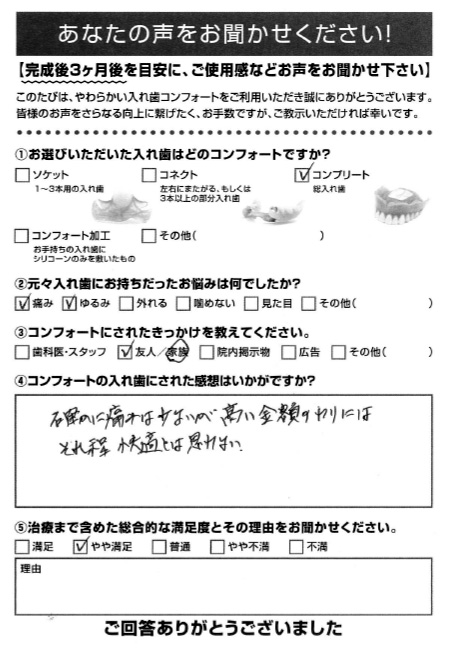 コンプリートご利用者様（80代・女性）アンケート