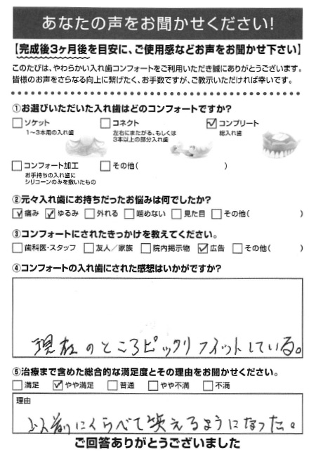コンプリートご利用者様（70代・男性）アンケート