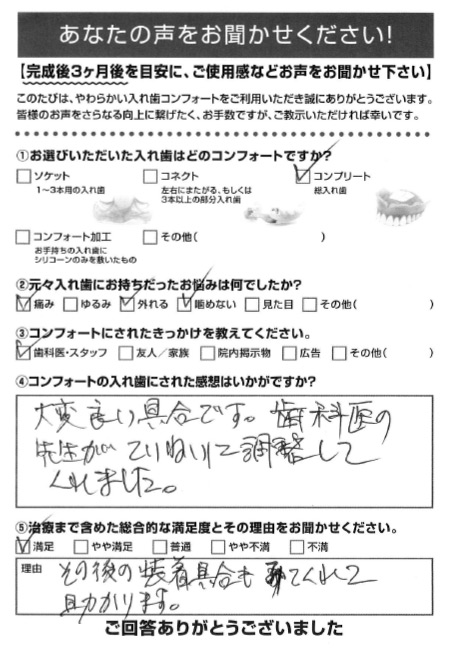 コンプリートご利用者様（70代・男性）アンケート